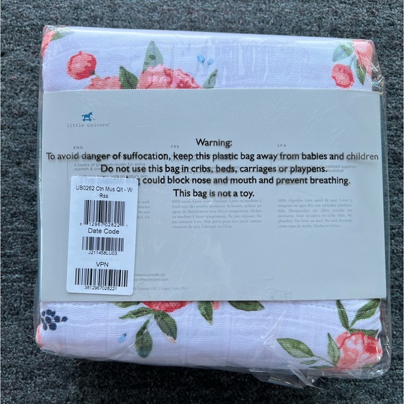 Little Unicorn Floral Watercolor Roses Cotton Muslin Original Quilt Blanket -NIB - Picture 5 of 6